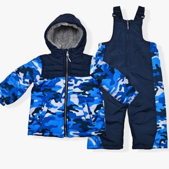 Arctic Quest Boys Skizip up Jacket and Snowbib Snowsuit Set Blue Camo size 2T